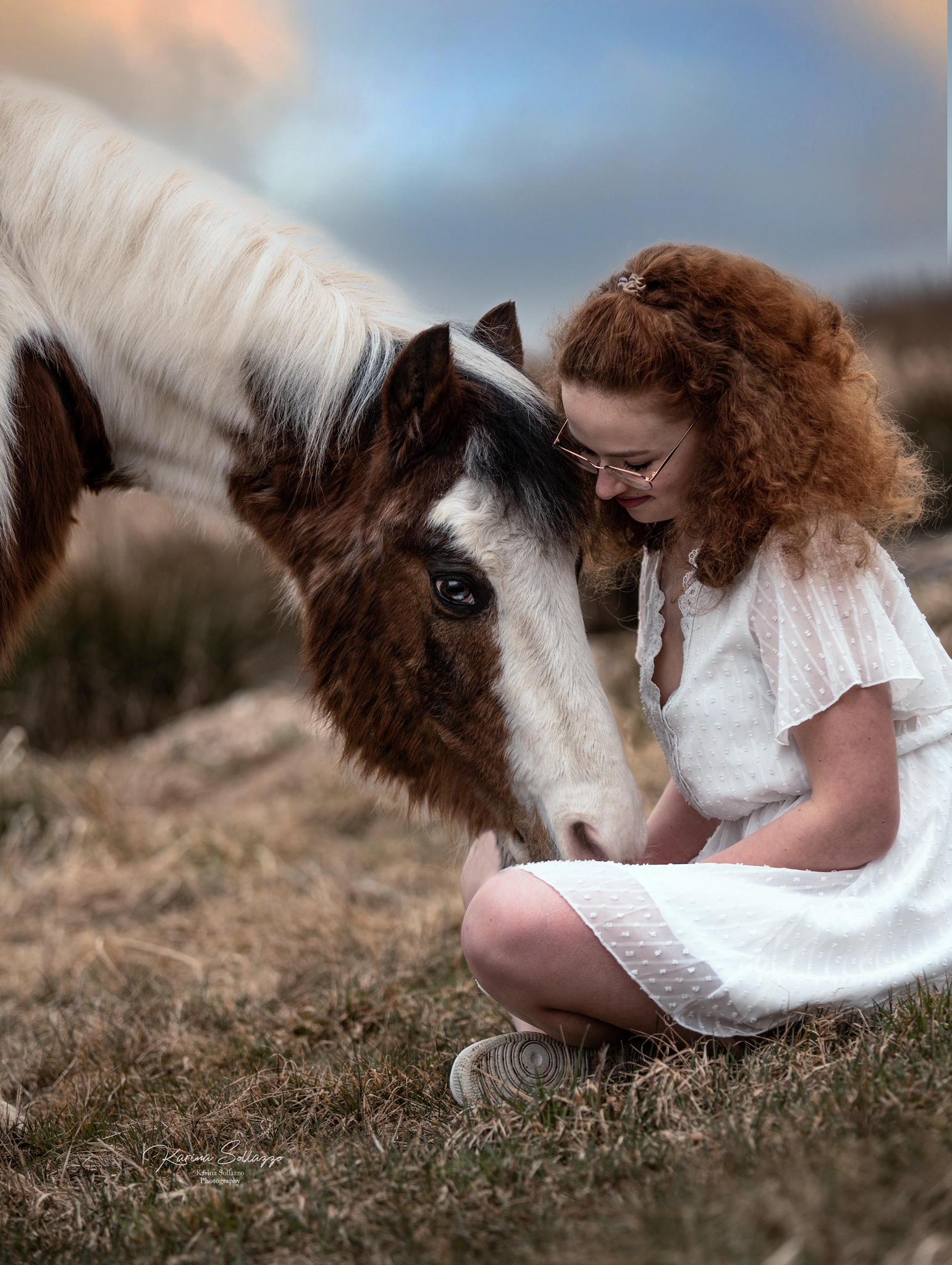 Schecke mit Besitzer im Moor